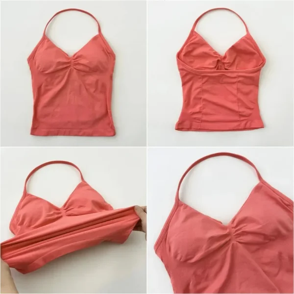 2Pcs Yoga Set Women Longline Strappy Vest&Leggings Same Color Resistance Fitness Workout Running Cycling Seamless Pants Vest Set - Image 5